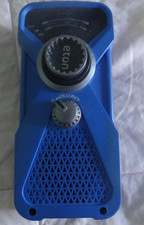 GUC ETON BLUE HAND CRANK PORTABLE EMERGENCY RADIO / FLASHLIGHT -- NO BATTERIES