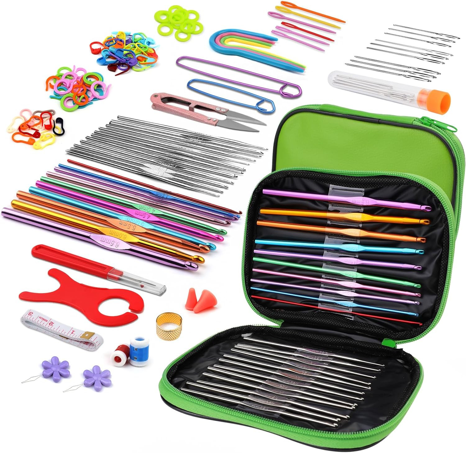 110 Pcs Crochet Hooks Set with Case Ergonomic Crochet Kit Markers Scissors DIY