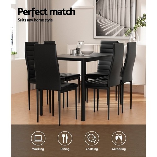 Dining Chairs and Table Dining Set 6 Chair Set Of 7 Black - Picture 7 of 8