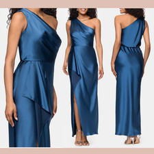 NEW $268 Xscape [ 4 ] One Shoulder Satin Evening Gown in Ocean #U1657