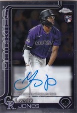 2025 Topps Chrome Greg Jones RC ROOKIE ON CARD AUTO ROCKIES. rookie card picture