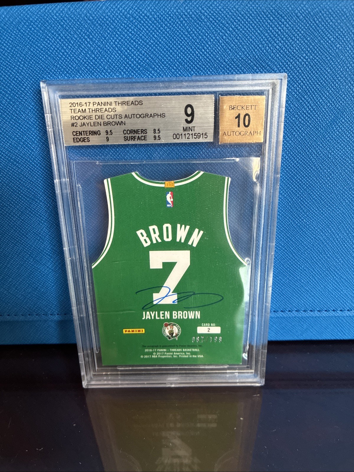 2016 Panini Threads JAYLEN BROWN 2016 ROOKIE #2 DIE CUT AUTO RC /199 BGS 9 10