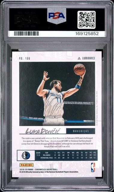 2018 PANINI CHRONICLES #166 LUKA DONCIC RC LUMINANCE ROOKIE PSA 10 view 2