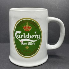 Carlsberg Beer Mug Vintage Ceramic Stein White 341ml Canadian Breweriana