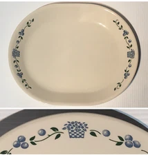 Corelle BLUEBERRY BOUQUET Serving Platter Blue Green Vine Basket EUC 12.25”x10"