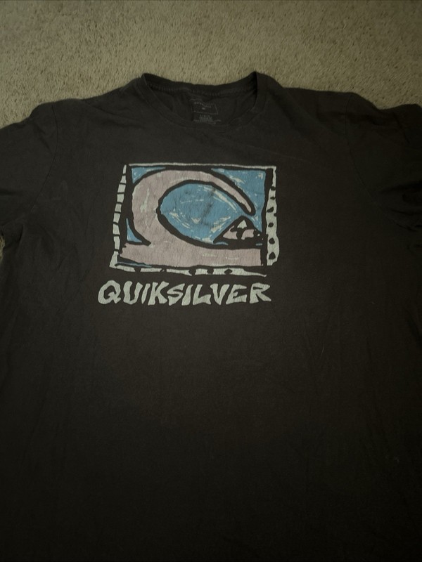 Quiksilver Shirt Mens L prem fit grey  Wave Graphic Print Surf Skate Tee