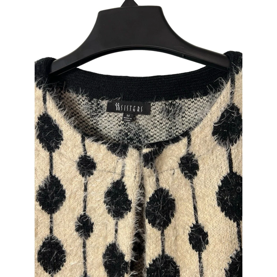 Suéter iiSisterx x Anthropologie Mujer Talla M Negro Blanco Cárdigan Cierre Foto 3 de 4