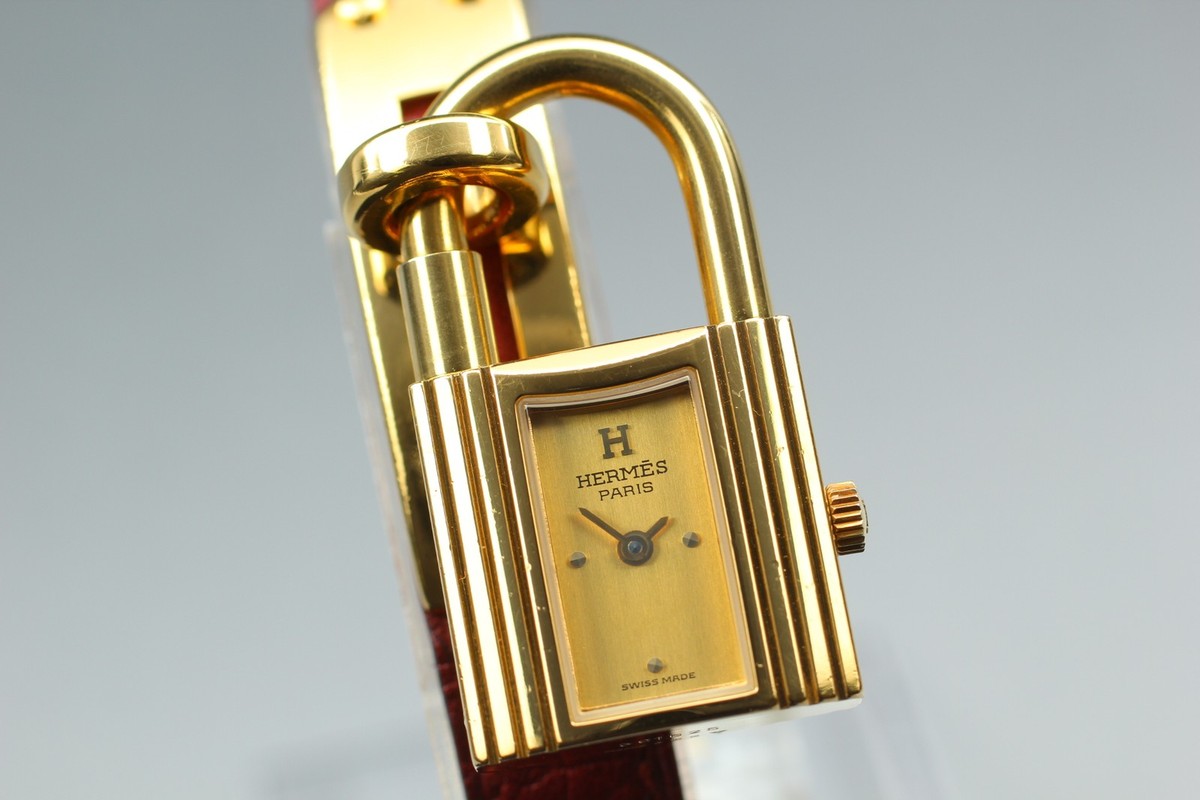 エルメス ゴールド パドロック Near MINT* HERMES Kelly Padlock Gold Wine Red Leather Quartz