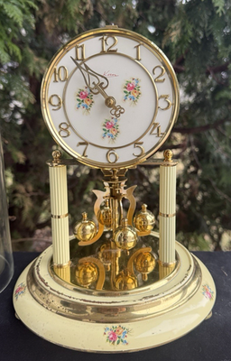 Vintage Kern Painted Floral German Anniversary Torsion Clock RUNS