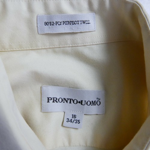 Pronto Uomo Mens 80s 2 Ply Perfect Twill LS Button Up Pale Yellow Dress Shirt 16 - Picture 7 of 8