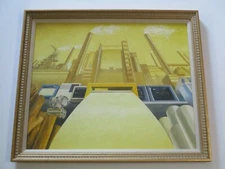 VINTAGE PAINTING MACHINE AGE SPACE TECHNOLOGY INDUSTRIAL MACHINERY MYSTERY ART