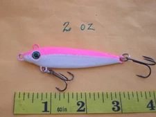 12 PCS ANCHOVY FISH JIG/SPOON STYLE 2 OZ. NEON PINK/WHITE+TRAILER HOOK/4 EYELETS
