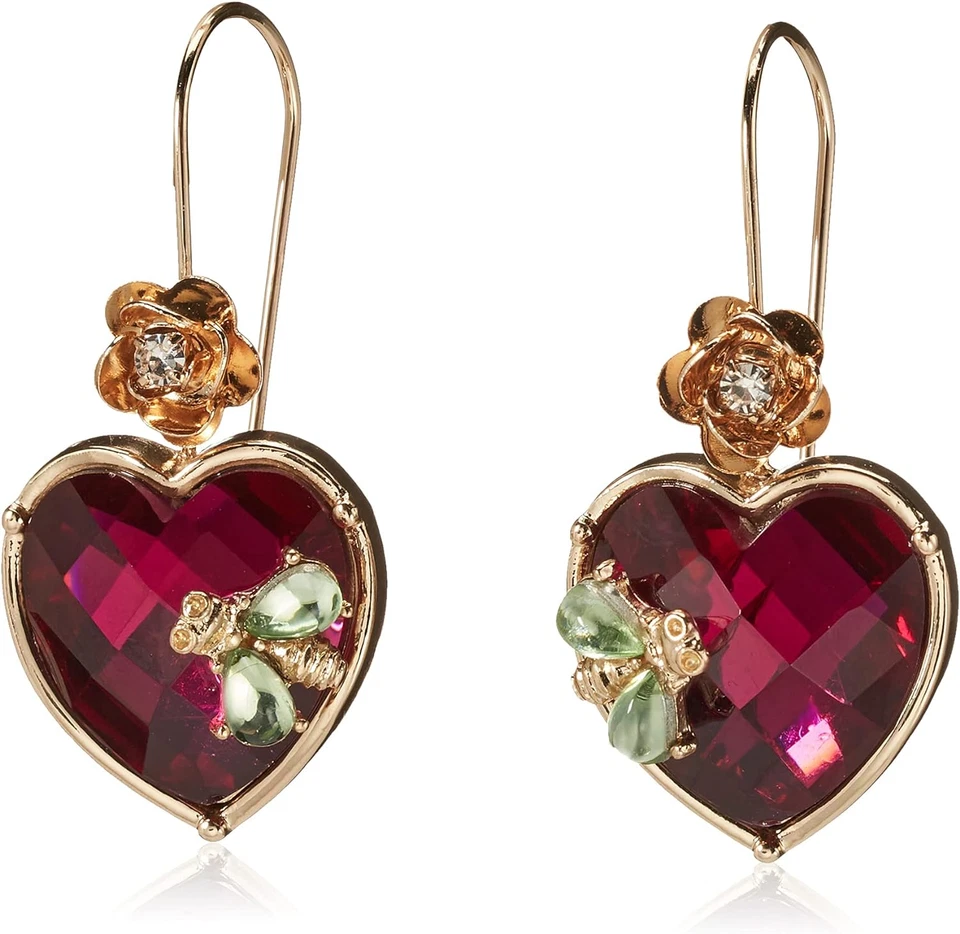 Pendientes colgantes de corazón de piedra Betsey Johnson para mujer Foto 4 de 4