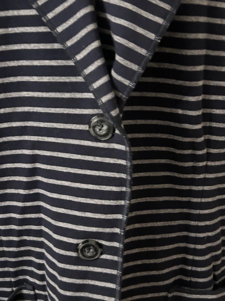 Chaqueta Blazer J. Jill Azul Marino y Gris Rayas 3 Botones Informal Bolsillos Elastizados XL Foto 2 de 4