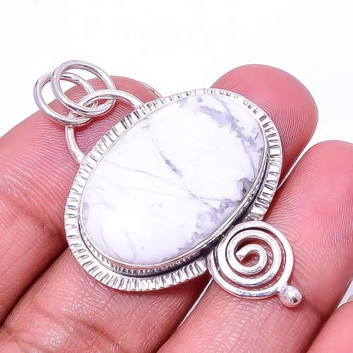 Natural White Howlite - United States 925 Sterling Silver Pendant 1.83" P28