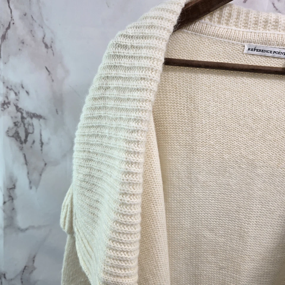 Cárdigan Vintage Mujer Pequeño Blanco Crema Suéter Borla Cuello Envoltura Mohair Años 90 Foto 2 de 4