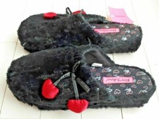 BETSEY JOHNSON Sequin BLACK Slippers SOFT Bow Red Hearts XL 11/12