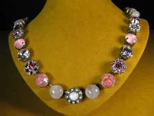 MARIANA NECKLACE SWAROVSKI CRYSTALS PINK GRAY PERL SILVER PL MOSAIC Multi Gift 