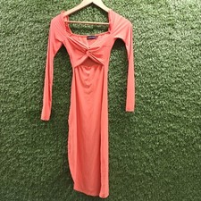 PRETTYLITTLETHING burnt orange knot front side Slit long sleeve slinky dress UK6