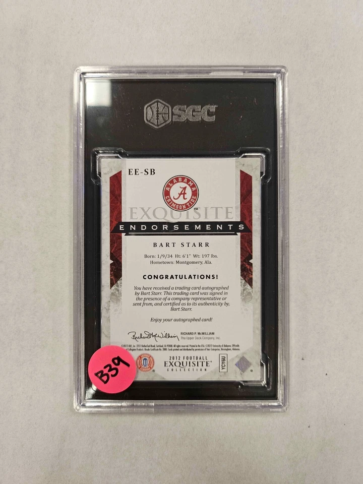 2012 UD Exquisite Collection Bart Starr AUTO Exquisite Endorsements 73/75 SGC 9 - Image 2 of 2