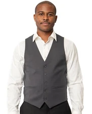 Charcoal Textured Dress Suit Vest 5 Button V Neck Adjustable Back Strap AZARMAN