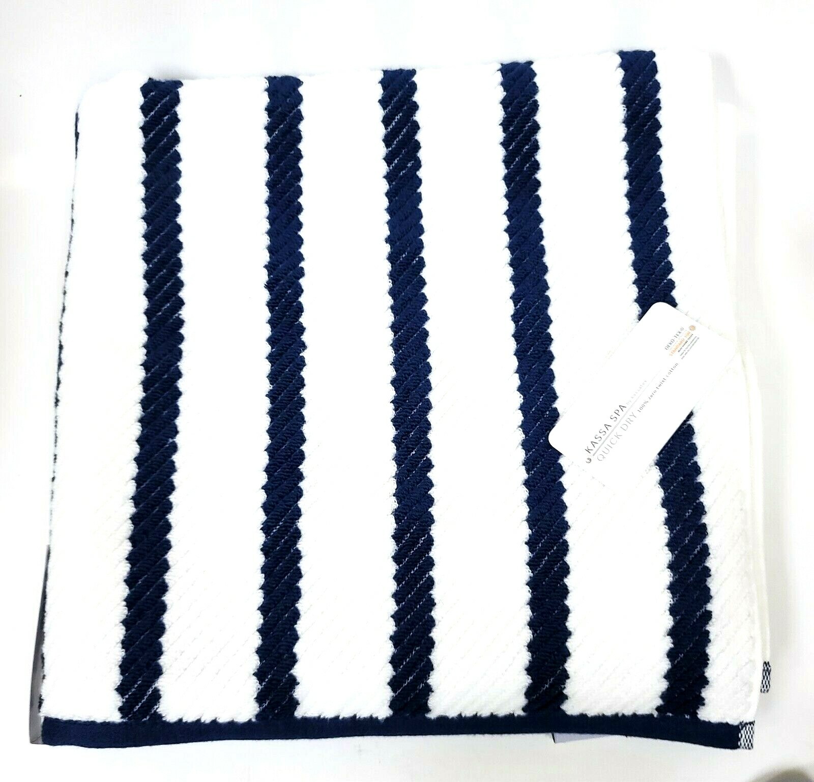 KASSA SPA WHITE,NAVY BLUE QUICK DRY ZERO TWIST COTTON BATH,HAND,WASH