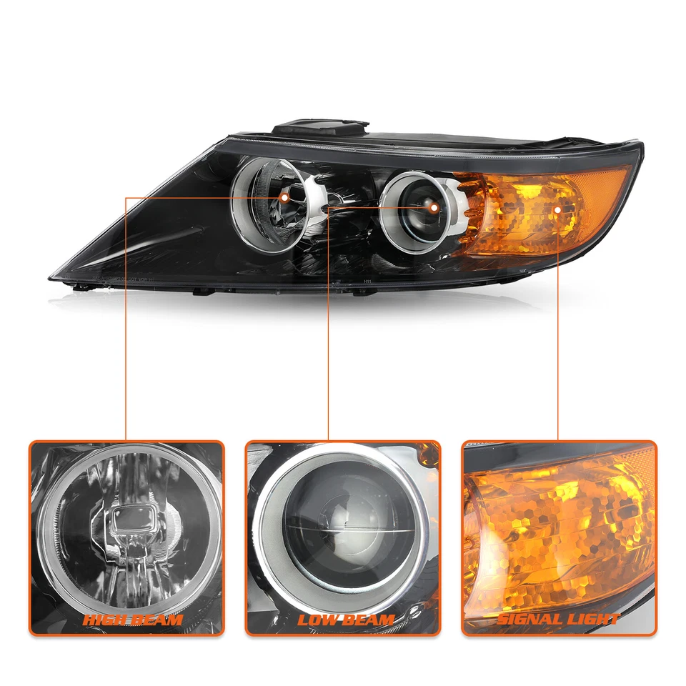 For 2011 2012 2013 Kia Sorento Halogen Black Amber L+R Pairs Headlight assembly - Image 4 of 4