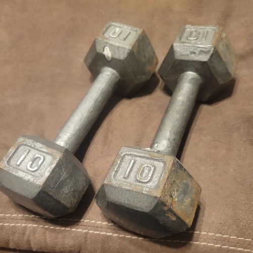 10 LB Pound Dumbbells - Cast Iron Set Pair of 2 Dumbbells - Afbeelding 1 van 1