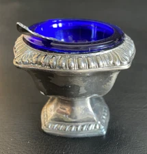 Antique Weidlich Brothers WB 49 Silverplate Salt Cellar Cobalt Glass