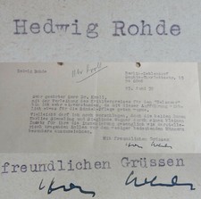 Writer Hedwig Rohde (1908-1990): letter Berlin 1959, critics award