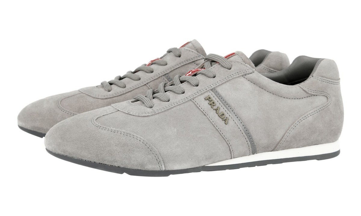 AUTH LUXURY PRADA SNEAKERS SHOES 4E2778 GREY SUEDE NEW US 7.5 EU