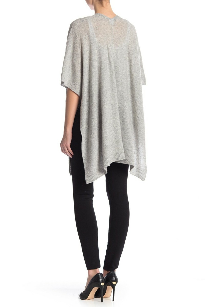 NEW Sofia Cashmere Textured Tie Front Knit Poncho in Gray