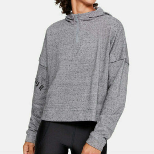 Sudaderas con capucha Under Armour para mujer UA Rival recortadas gris jaspeado 1351806-035 nuevas con etiquetas - Imagen 1 de 6