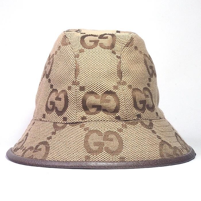GUCCI Jumbo GG Canvas Camel Bucket Hat 681256 Size M Used From