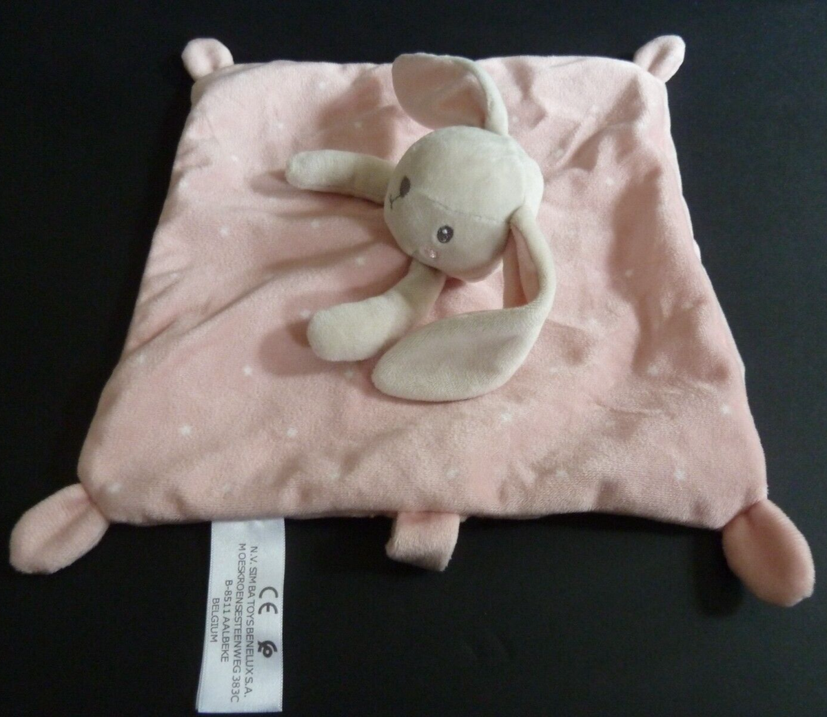 DOUDOU PLAT SIMBA LAPIN rose étoile gris blanc attache tétine