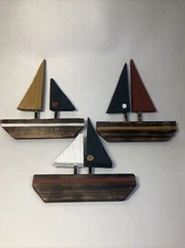 Wooden Sailboats Nautical Handcrafted And Painted  (3) Home Decor