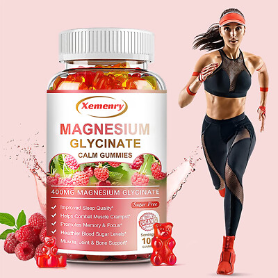 Magnesium Glycinate Gummi 400mg Hochdosiert Schlafhilfe, Stressabbau Knochen