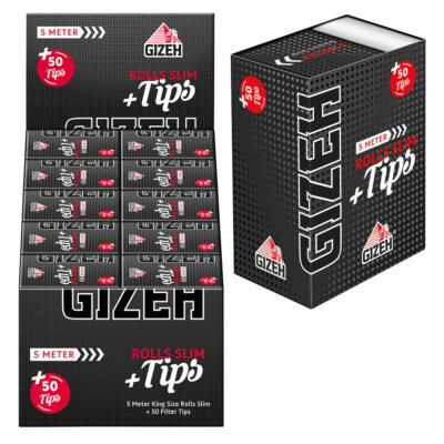 20er Box GIZEH Black Rolls Slim Papers ca 5m mit 50 Tips Endlospapier extra fine