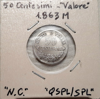 REGNO D'ITALIA VITTORIO EMANUELE II 50 CENTESIMI VALORE 1863 M