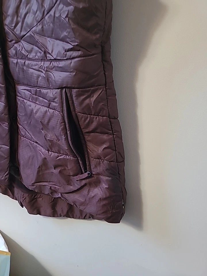 Mujeres Smartwool Chaqueta Larga Abrigo Chaleco L Acolchado Borgoña Lana Nylon  Foto 4 de 4