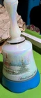 Vtg 1990 Fenton Glass Christmas Bell Hand Painted S Jackson Signed Winter Church