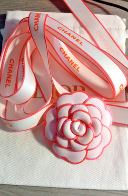 Chanel Mothers Day Camellia Flower Sticker, White with Neon Pink trim, Beaute