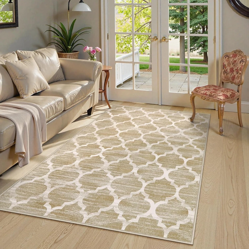 Boho 5x7 Machine Washable Moroccan Area Rug - Soft & Non-Slip Trellis Design - Image 4 of 4