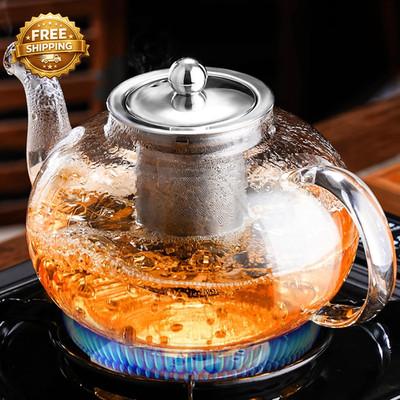 Glass Teapot Stovetop 40 Oz/1200Ml, Borosilicate Clear Tea Kettle with Removable