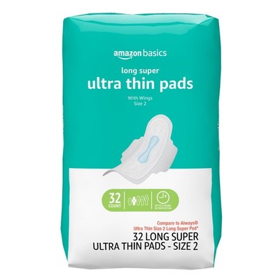 Amazon Basics Menstrual Pads for Women With Flexi-Wings, Long Length, Size 2