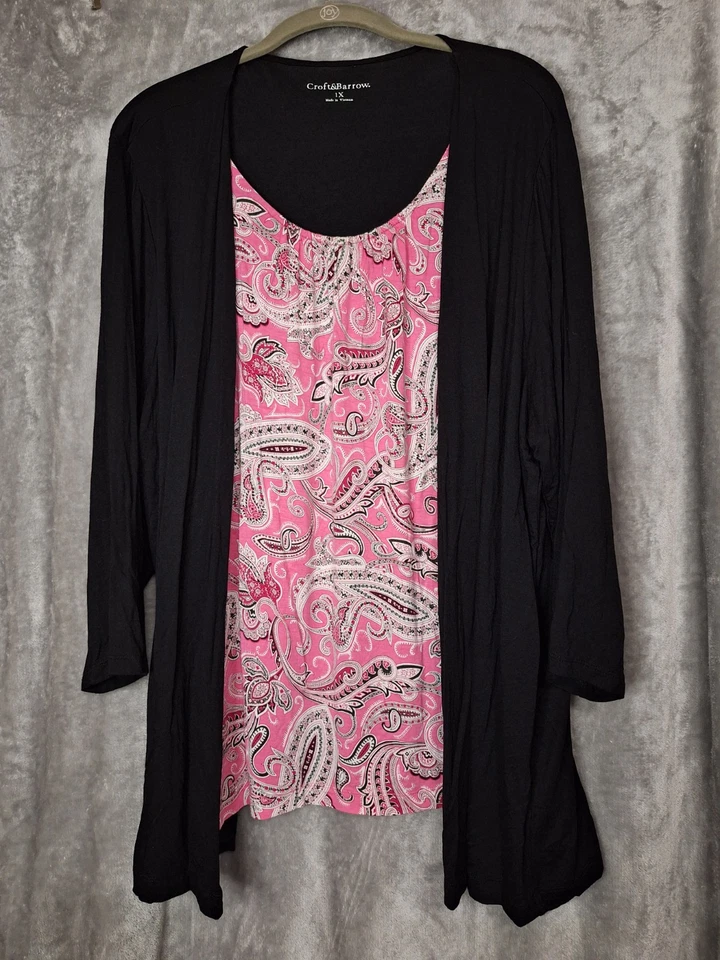 Croft & Barrow & Woman Within Tops 1X Lote de 2 Naranja Negro Rosa Manga 3/4 Foto 4 de 4