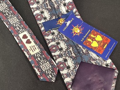 Vintage Magic Eye Tie Mens One Size Multicolor Heart 3D Silk Geometric USA