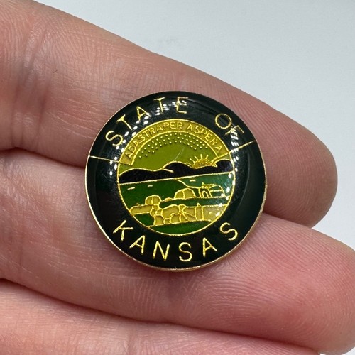 Vintage State Of Kansas State Seal Enamel Lapel Pin Tie Tack Souvenir Tourist