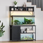 55-90 Gallon Fish Tank Stand w/ RGB Light & Power Outlets, Black Ebony