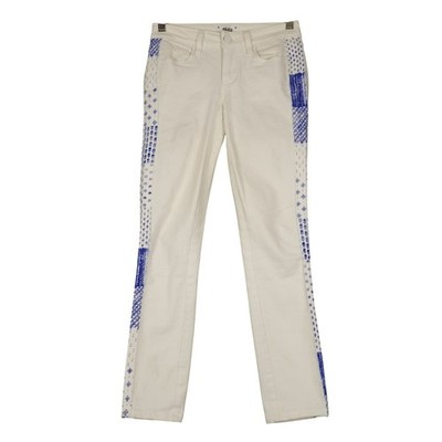 PAIGE Verdugo Ultra Skinny Cream Jeans Blue Patchwork Embellishment Size 25